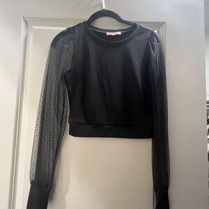 Black sheer sleeve cropped top